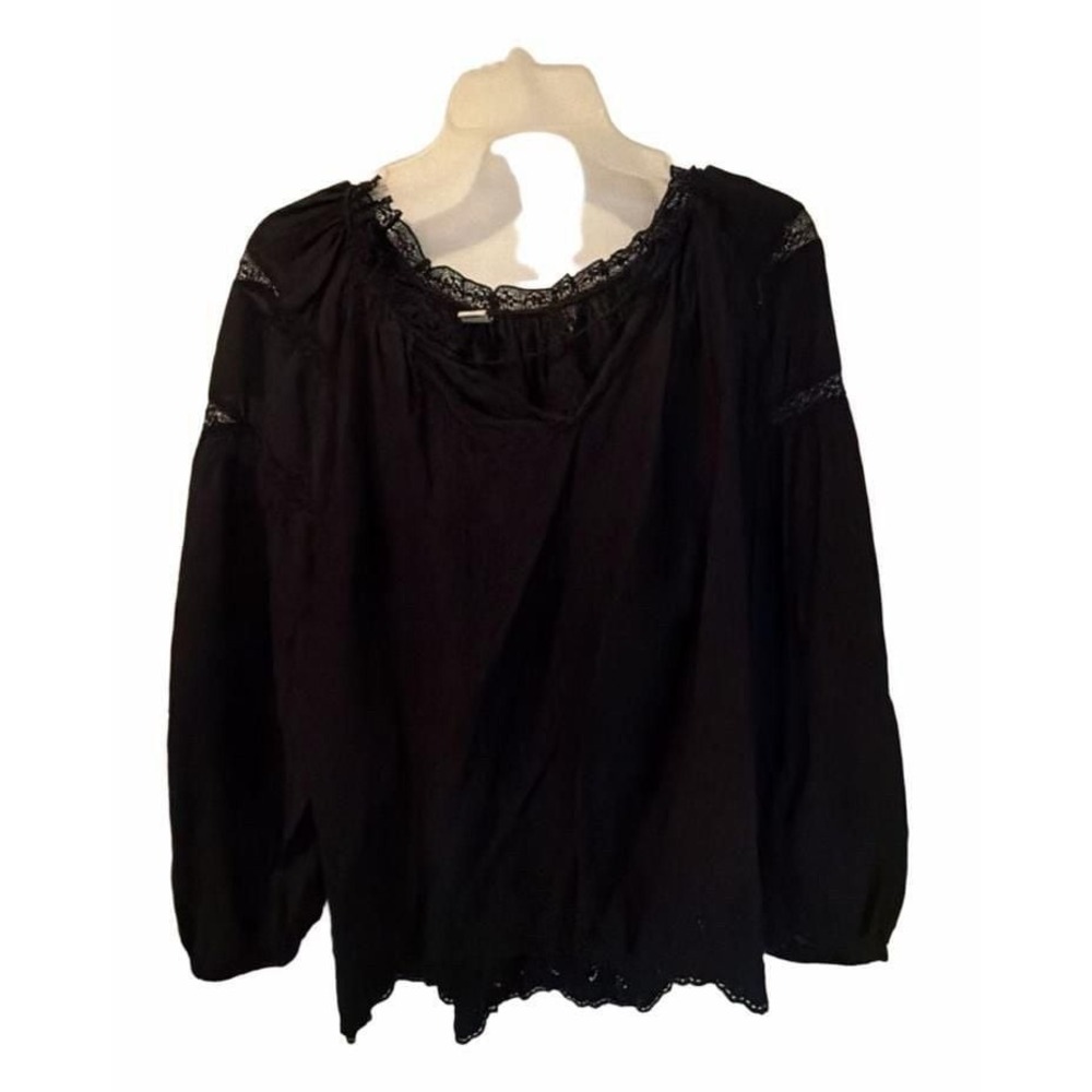 Old Navy Black Lace Trim V-Neck Long Sleeve Blouse XL